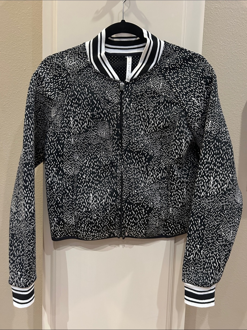 Fabletics Black & White Patterned Bomber Jacket